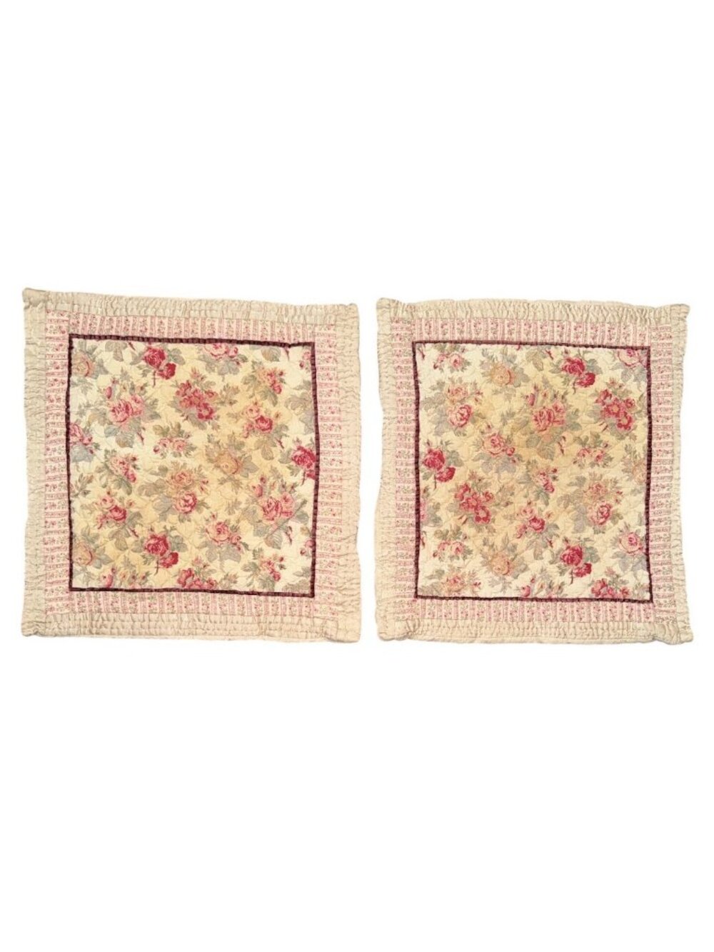 Floral Rose Victorian Quilted 25" Square Pillow Shams With Satin Trim Set Of 2